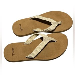 Sanuk Tan and Cream Braided Slippers